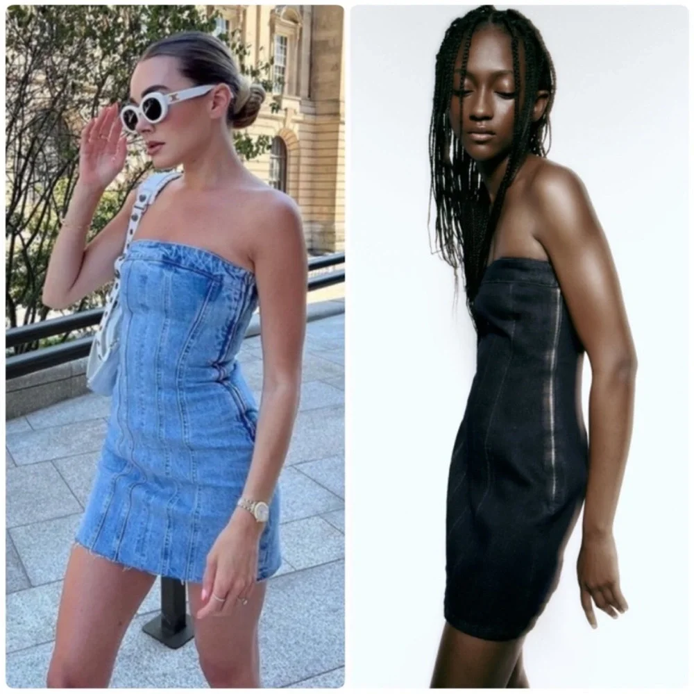 ZARA DENIM CORSET DRESS - Picture 2 of 11